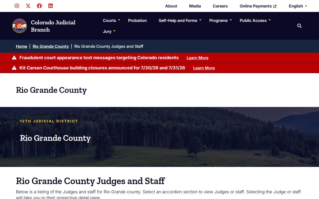 Rio Grande County Clerk of Court judges and staff record page