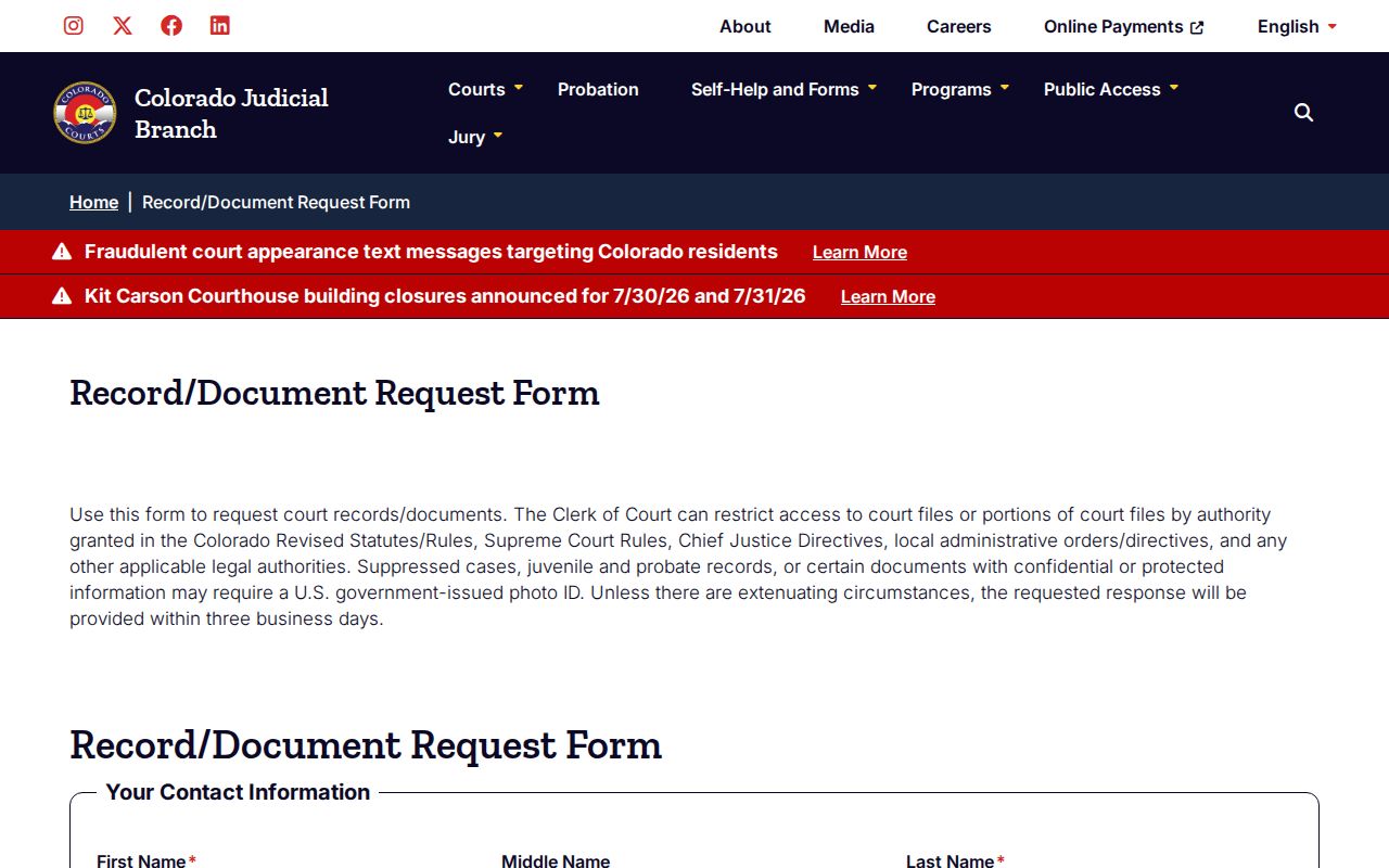 Rio Grande County court records document request form