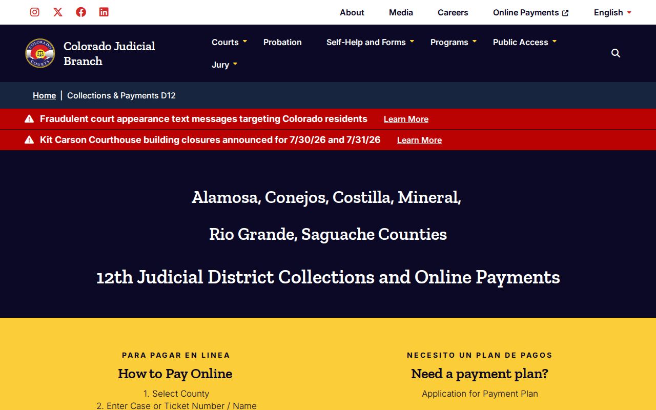 Rio Grande County court records payment and collections page