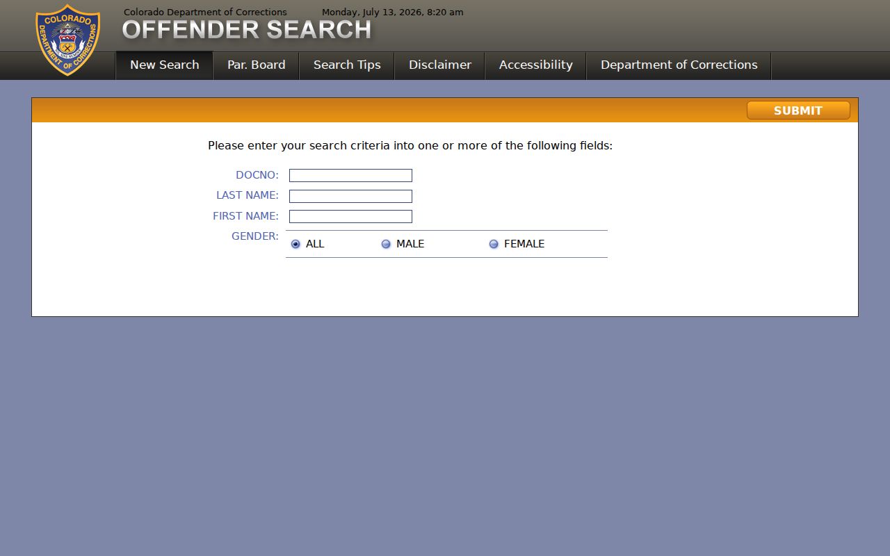 Rio Grande County inmate search using Colorado DOC offender search